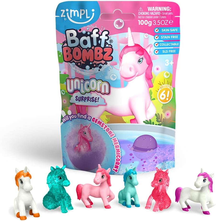 Zimpli Kids Large Unicorn Surprise Bath Bomb, 6 Surprise Unicorn Toys to Collect, Children's Fizzing Gift Set