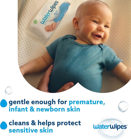 WaterWipes Plastic-Free Original Baby Wipes, 99.9% Water Based Wipes, Unscented for Sensitive Skin