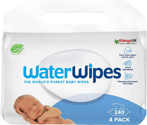 WaterWipes Plastic-Free Original Baby Wipes, 99.9% Water Based Wipes, Unscented for Sensitive Skin