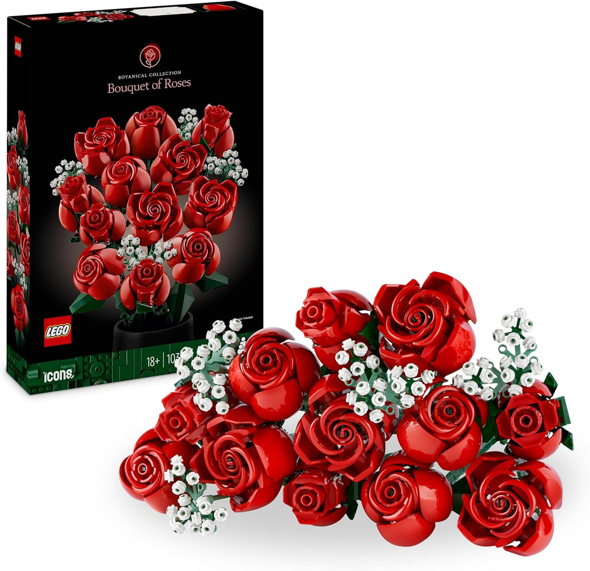 LEGO Icons Bouquet of Roses, Artificial Flowers Set for Adults, Botanical Collection, Home Décor Accessories, Valentine’s Day Treat, Gifts